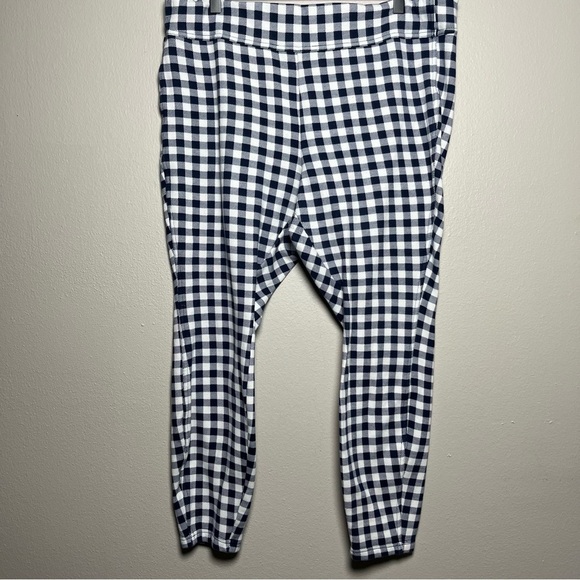 Lands End Women Serious Sweats Pants 1X Blue White Gingham Capri Pull On Elastic - Picture 1 of 9